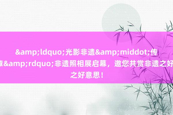 &ldquo;光影非遺&middot;傳承華章&rdquo;非遺照相展啟幕，邀您共賞非遺之好意思！